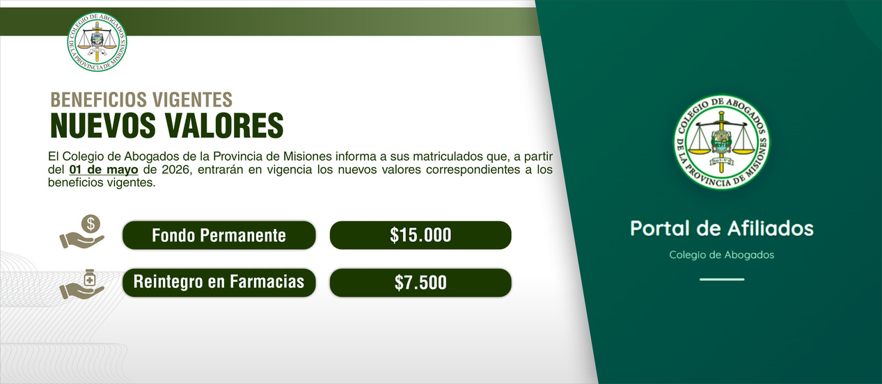 Nuevos valores de beneficios para matriculados a partir del 1 de mayo de 2026